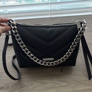 Rebecca Minkoff Edie Leather Crossbody Bag in Black/Silver Chain